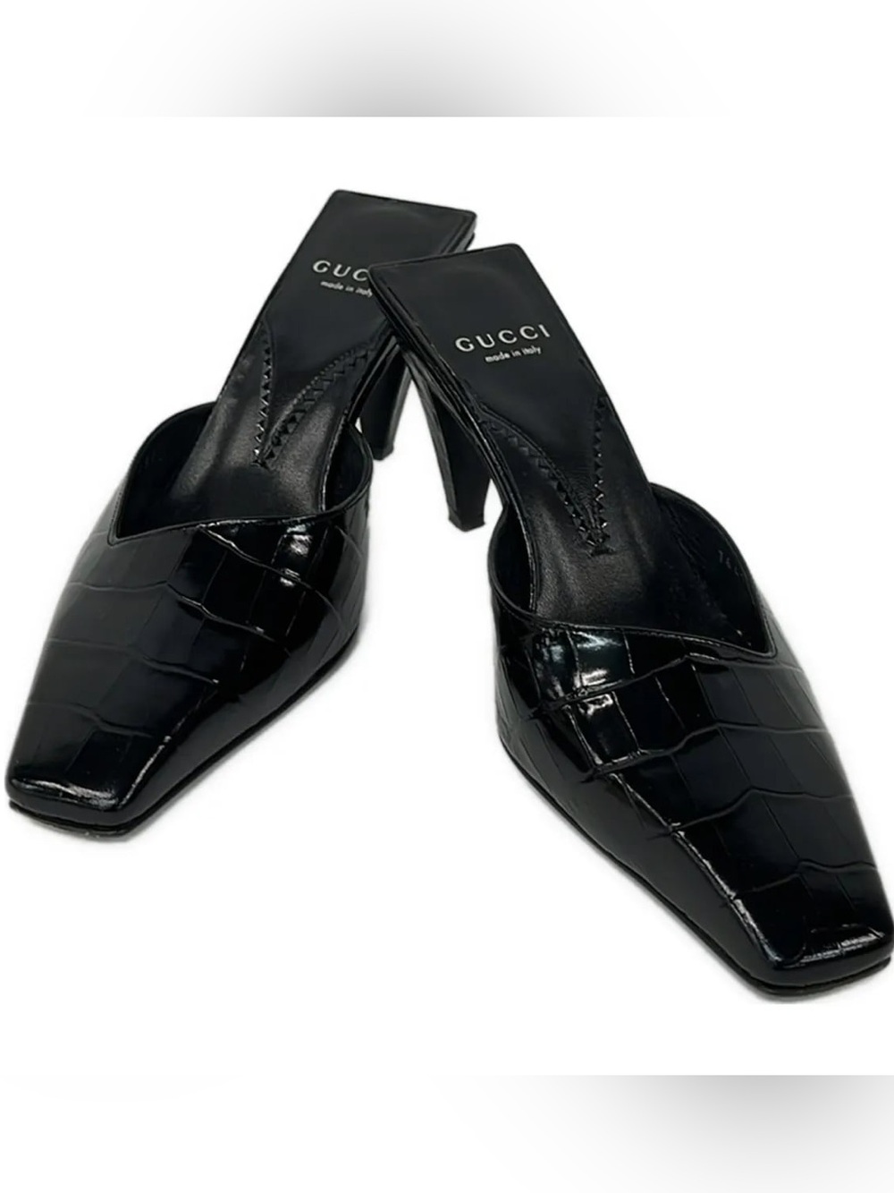 Gucci Mallory 75 Crocodile-Effect Leather Mules